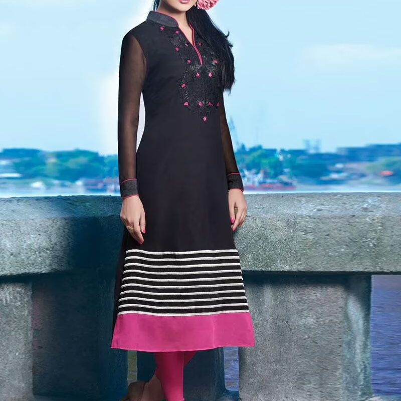 Hi-Fashion Black Embroidered Designer Readymade Kurtis