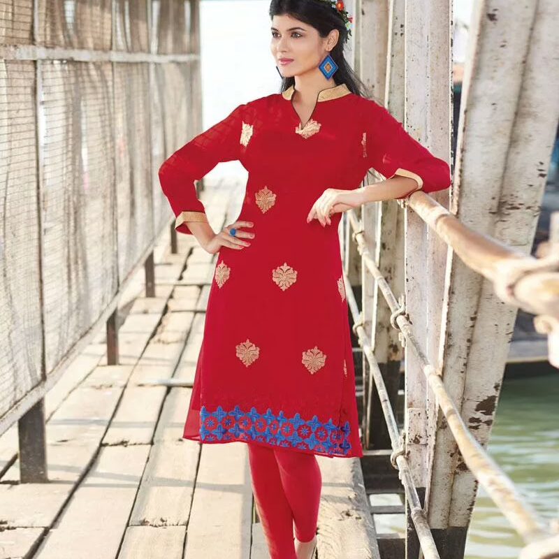 Hi-Fashion Red Embroidered Designer Readymade Kurtis