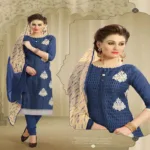 Hi-Fashion Navy Embroidered Chanderi Straight Suit
