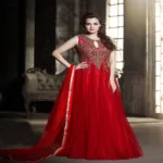 Hi-Fashion Red Embroidered Designer Gown