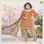 Hi-Fashion Cotton Brown Unstitch Patiala Suit