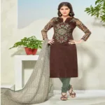 Hi-Fashion Brown Embroidered Unstitched Straight Suit
