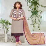 Hi-Fashion Beige Embroidered Unstitched Straight Suit