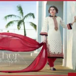 Hi-Fashion Unstitched White With Red Embroidered Trendy Suit
