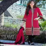 Hi-Fashion Unstitched Pink With Black Embroidered Trendy Suit