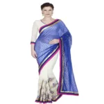 Hi-Fashion White Chiffon Brasso Embroidered  Work Saree