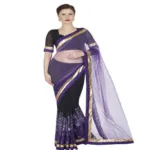 Hi-Fashion Black Chiffon Net Embroidered  Work Saree