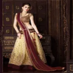 Hi-Fashion Embroidered Cream With Maroon Lehenga Choli