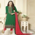 Hi-Fashion Green Embroidered Straight Suit