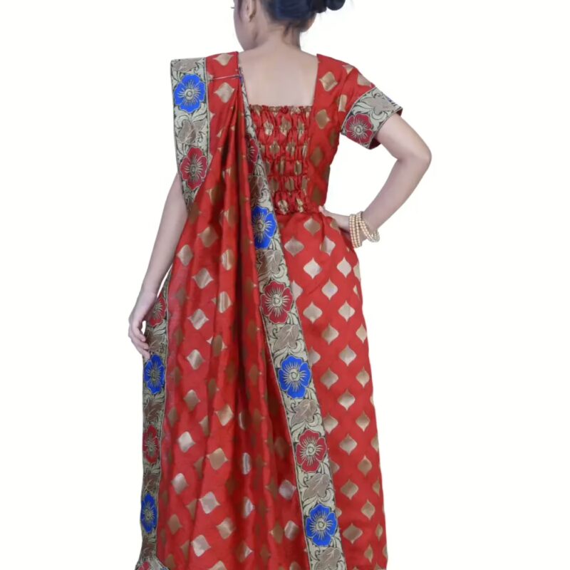 Pazaar Venetian Red embroidered party kids wear saree