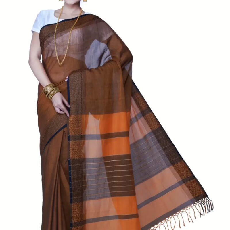 Pazaar Bronze Brown Festival Saree With Matching Blouse Piece