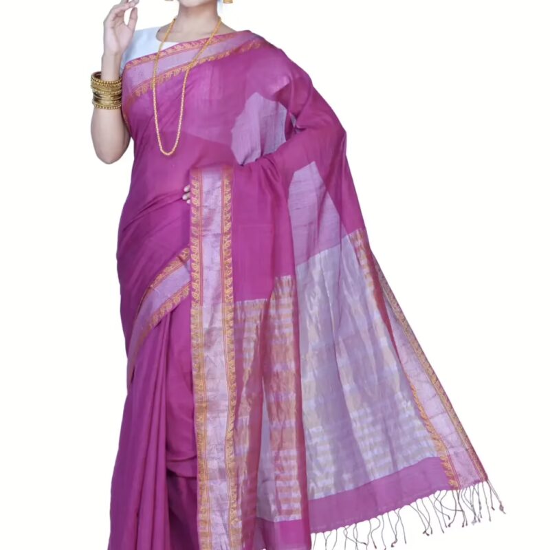 Pazaar Red Violet Festival Saree With Matching Blouse Piece