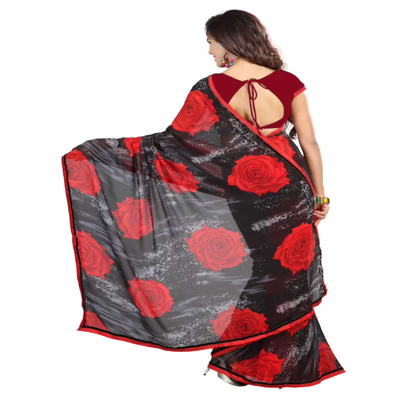 Lookslady Printed Red Georgette saree - Image 2