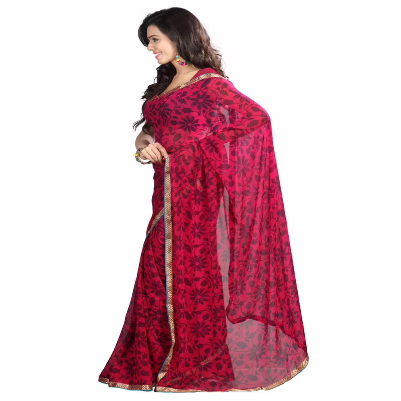 Lookslady Printed Pink Georgette saree - Image 4