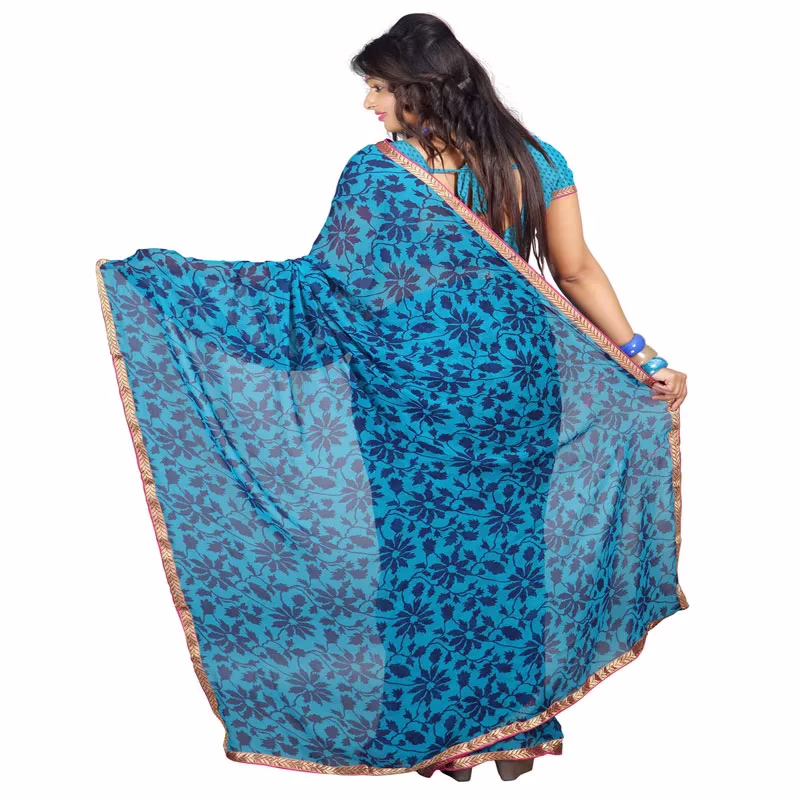 Lookslady Printed Blue Georgette saree - Image 4