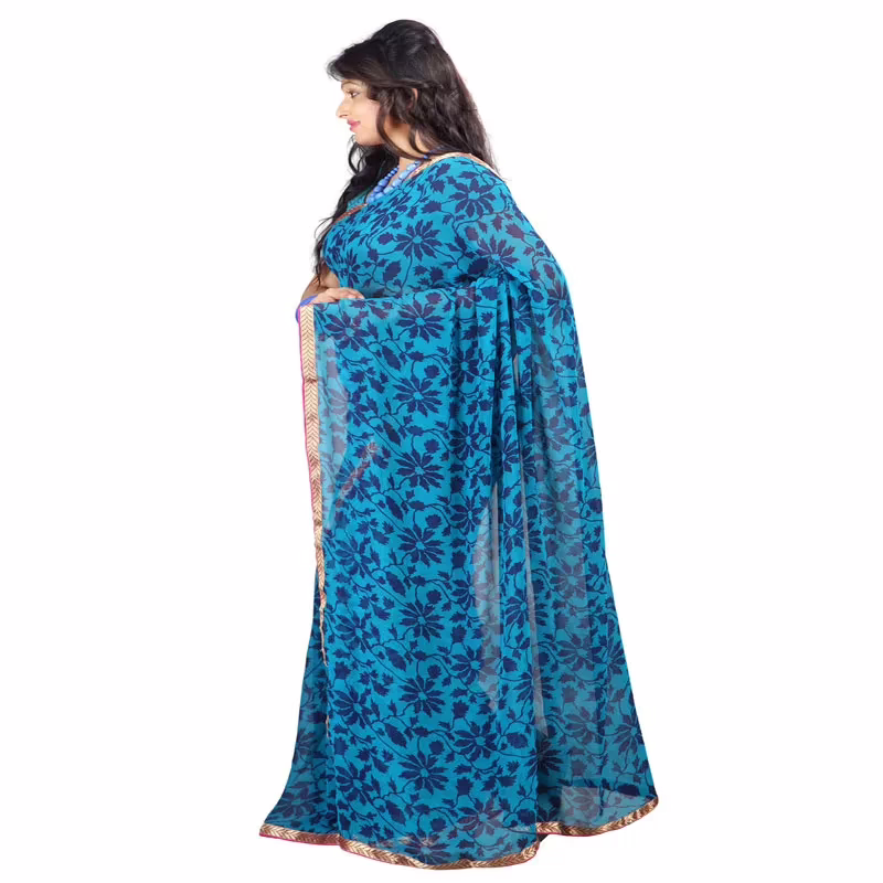 Lookslady Printed Blue Georgette saree - Image 3