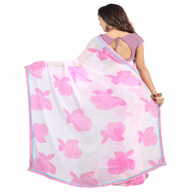 Lookslady Printed White Chiffone saree - Image 3