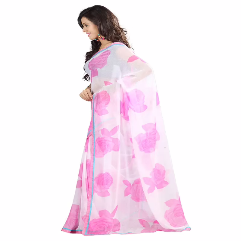 Lookslady Printed White Chiffone saree - Image 2