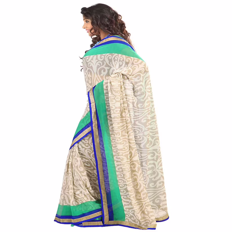 Lookslady Printed Beige Chiffone saree - Image 4