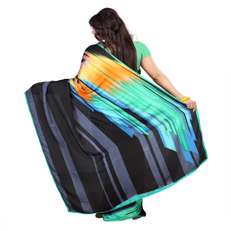 Lookslady Printed Black Satin Georgette Saree - Image 4