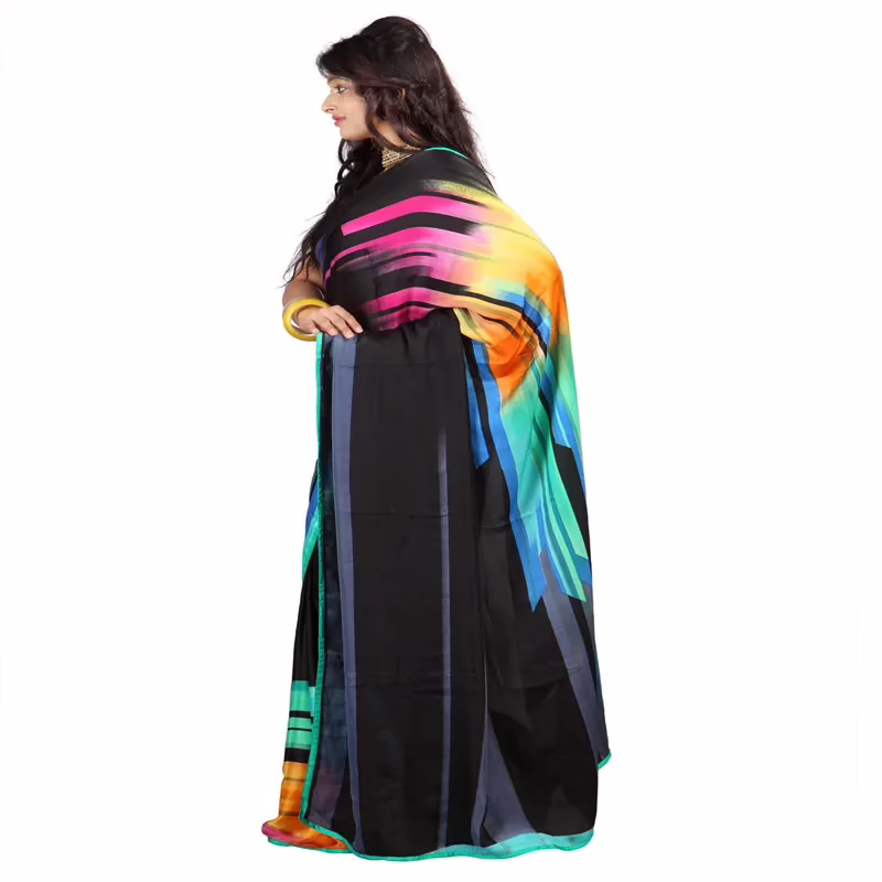 Lookslady Printed Black Satin Georgette Saree - Image 3