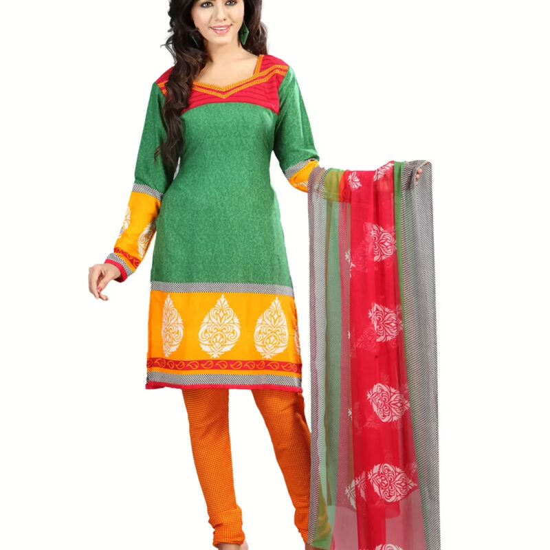 Lookslady Printed Green crepe Dress-Material