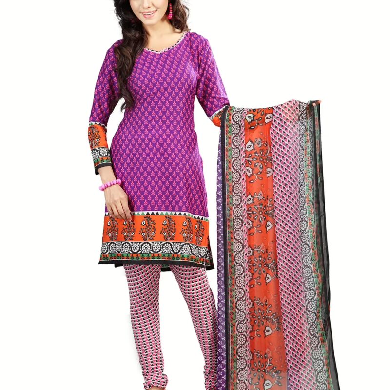 Lookslady Printed Purple crepe Dress-Material