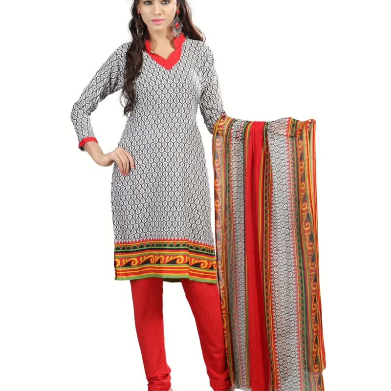 Lookslady Printed White crepe Dress-Material