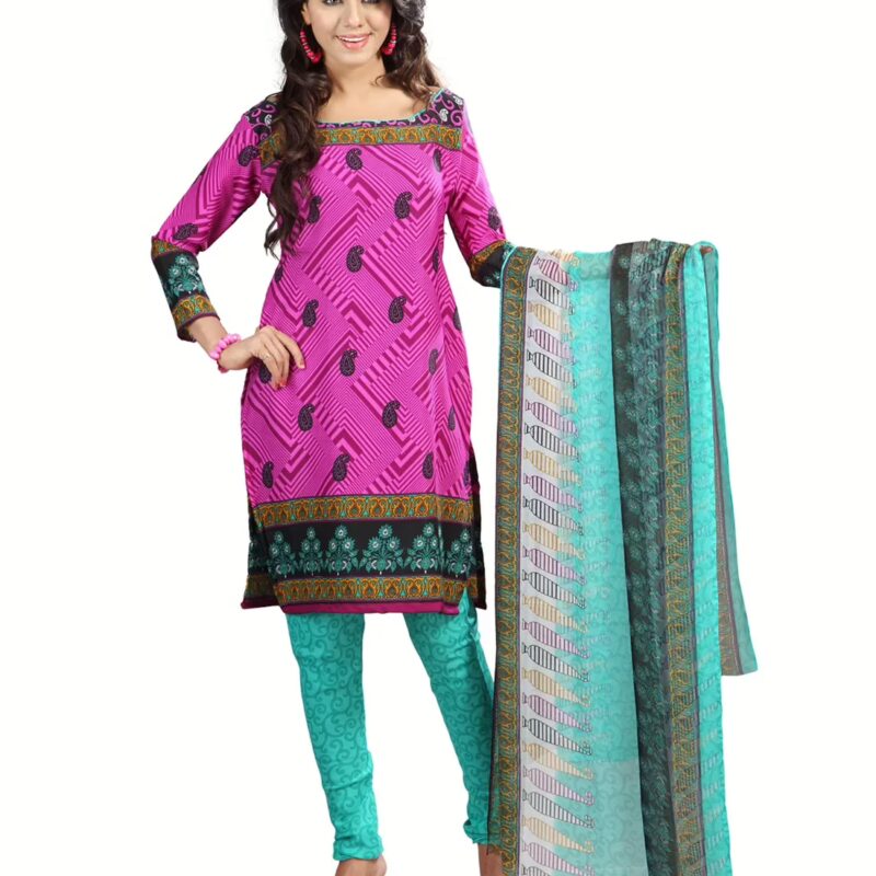 Lookslady Printed Pink crepe Dress-Material