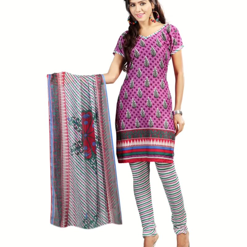 Lookslady Printed Purple crepe Dress-Material