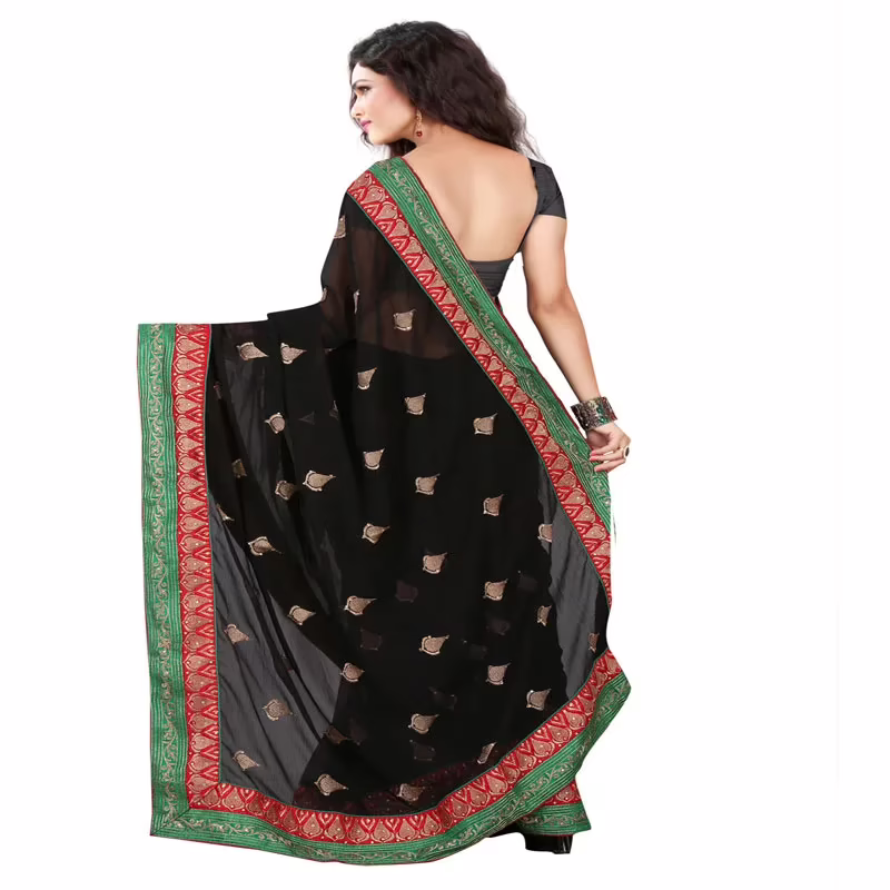 Lookslady Embroidered Black Chiffon Saree - Image 3