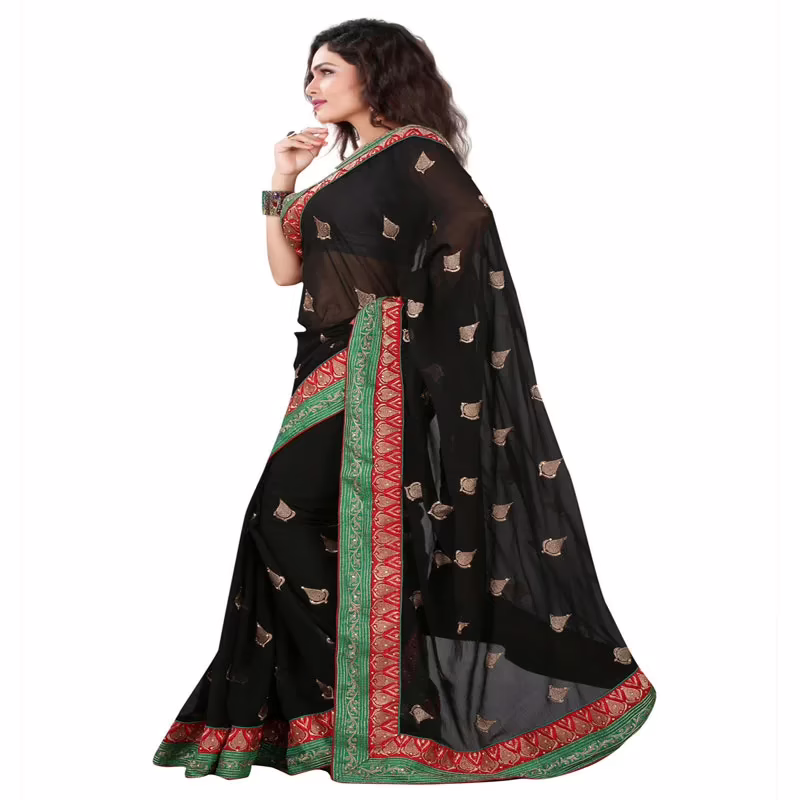 Lookslady Embroidered Black Chiffon Saree - Image 2