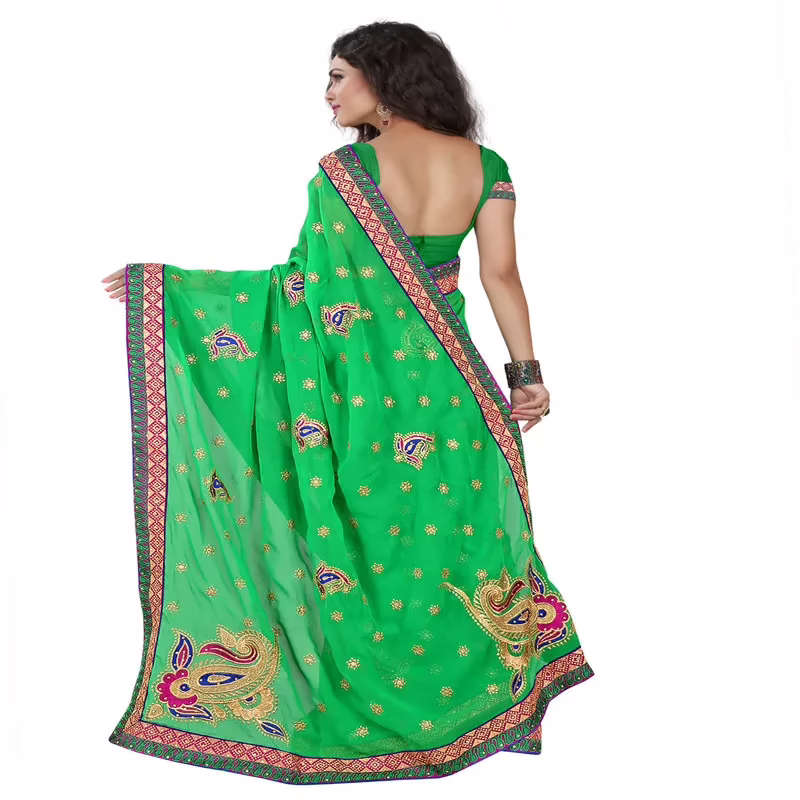 Lookslady Embroidered Green Chiffon Saree - Image 4