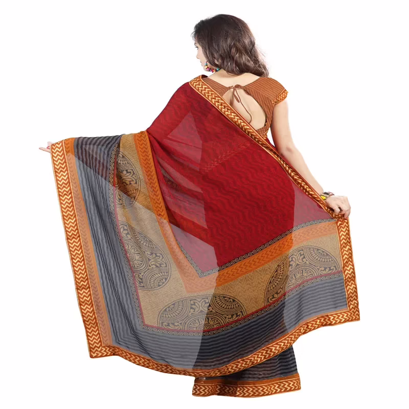 Lookslady Printed Red Georgette Saree - Image 4