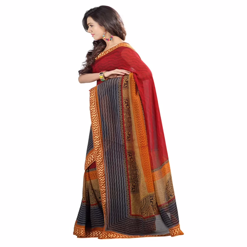 Lookslady Printed Red Georgette Saree - Image 3