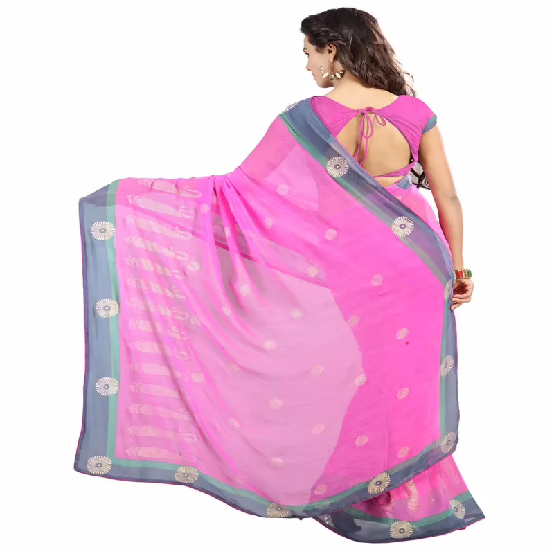 Lookslady Printed Pink Georgette Saree - Image 2