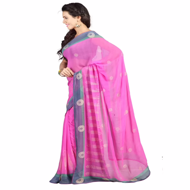 Lookslady Printed Pink Georgette Saree - Image 3