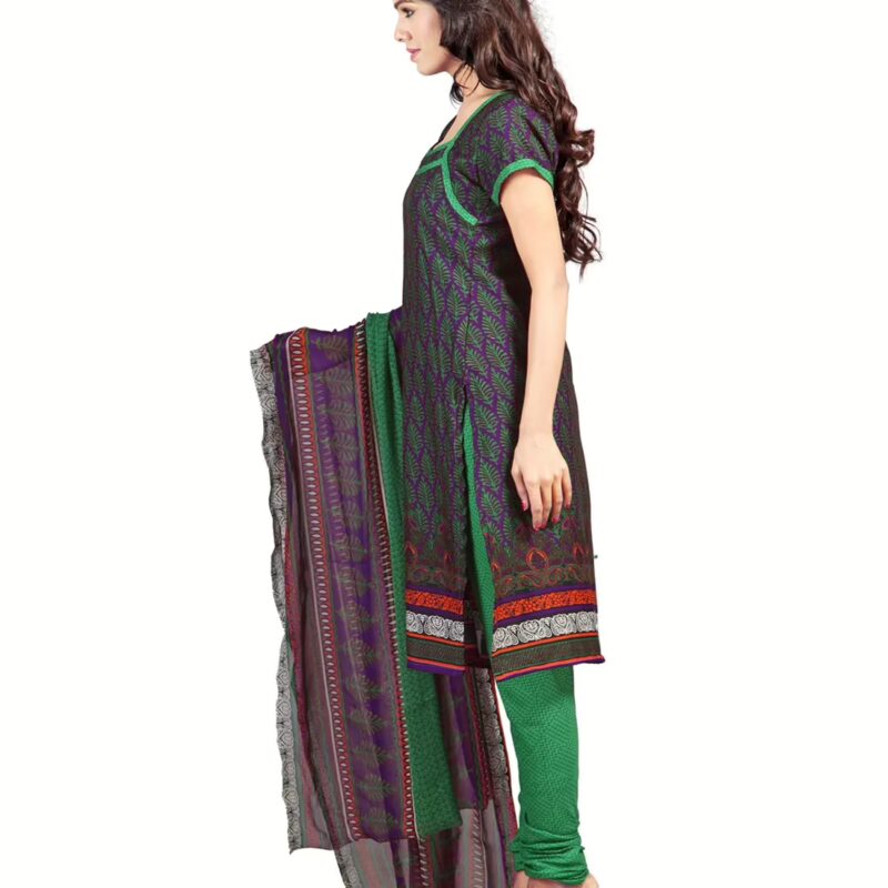 Lookslady Printed Green Cotton Dress-Material