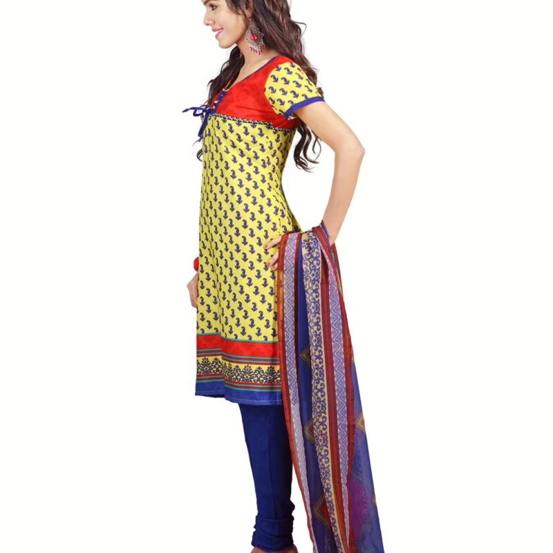 Lookslady Printed Yellow Cotton Dress-Material