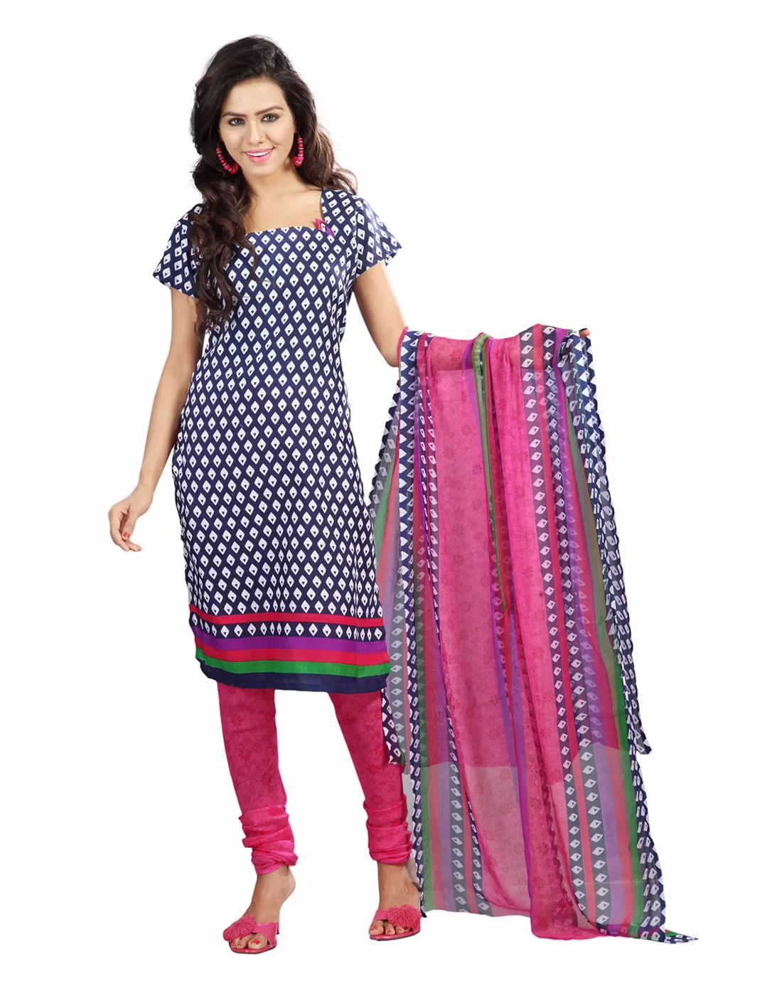 Lookslady Printed Blue Cotton Dress-Material - Image 2