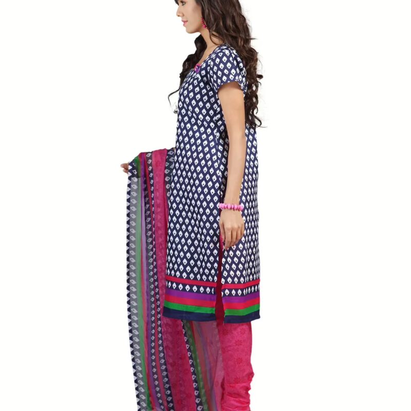Lookslady Printed Blue Cotton Dress-Material