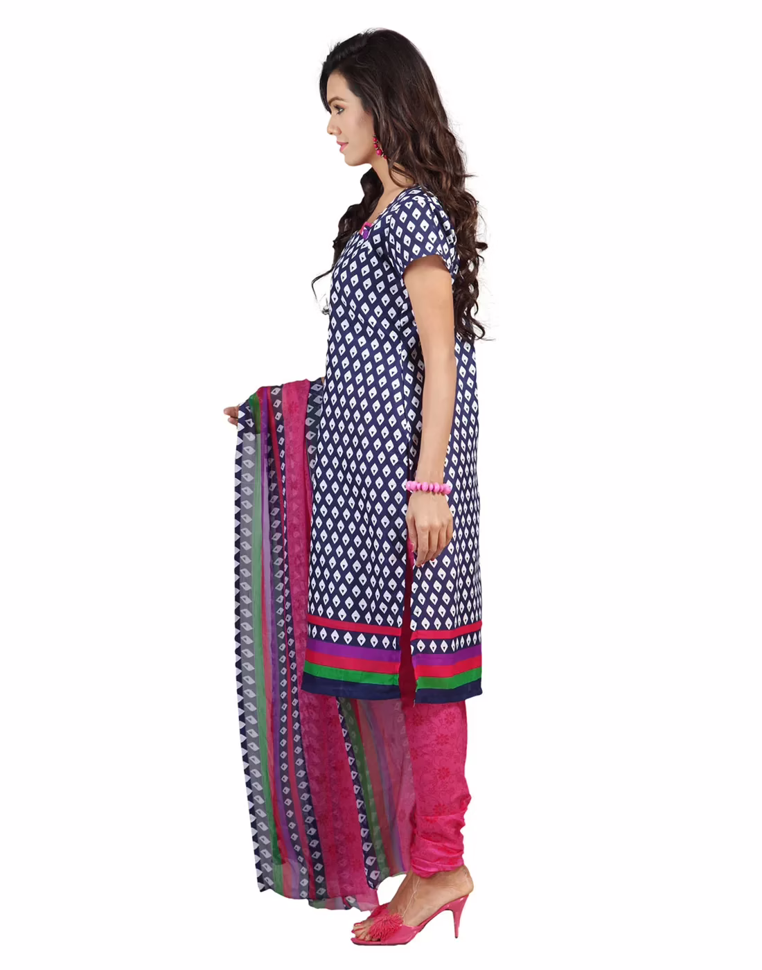 Lookslady Printed Blue Cotton Dress-Material