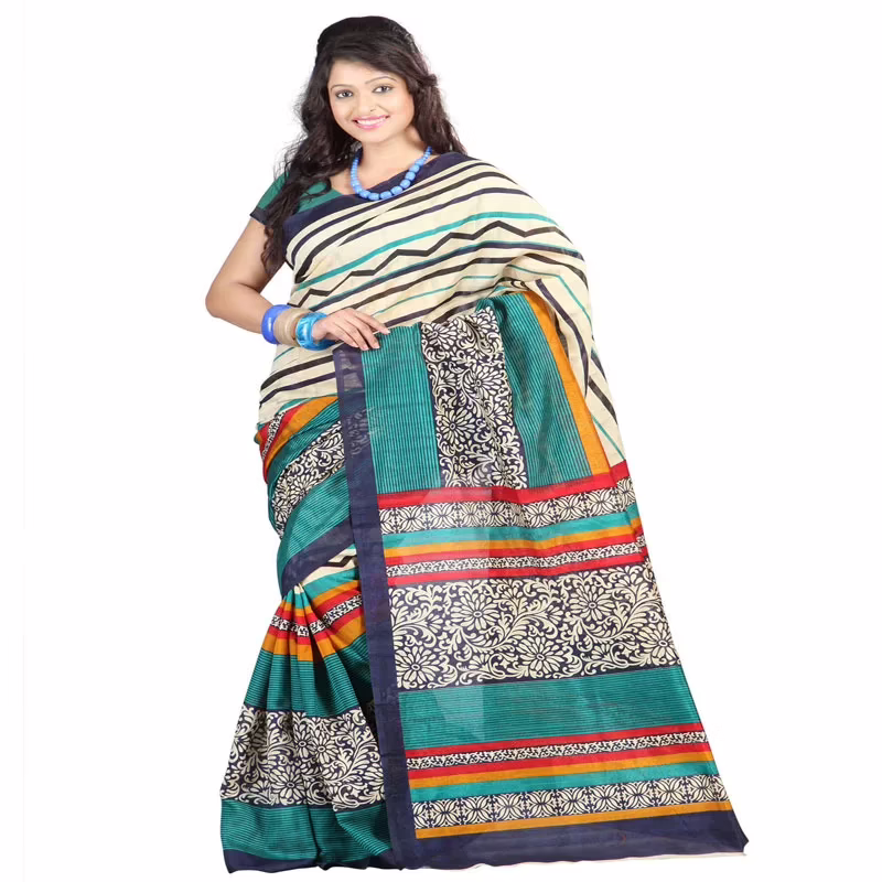 Lookslady Printed Beige Bhagalpuri Saree
