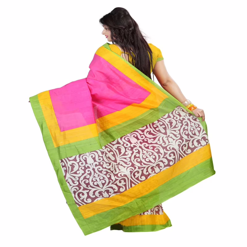 Lookslady Printed Beige Bhagalpuri Saree - Image 3