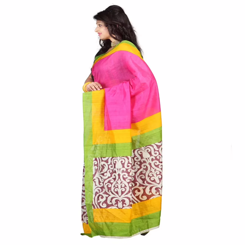 Lookslady Printed Beige Bhagalpuri Saree - Image 4
