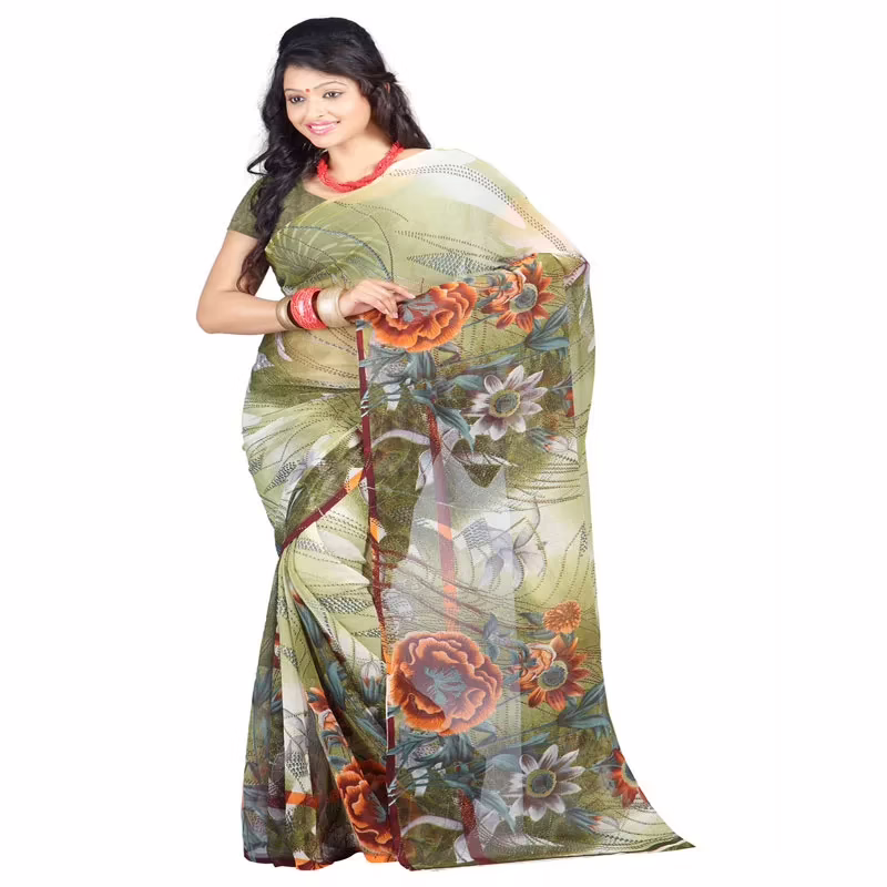 Lookslady Printed Black Faux Georgette saree