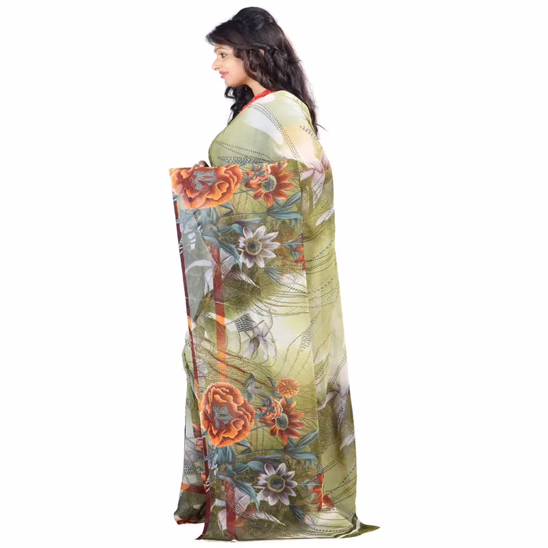 Lookslady Printed Green Chiffon Saree - Image 4