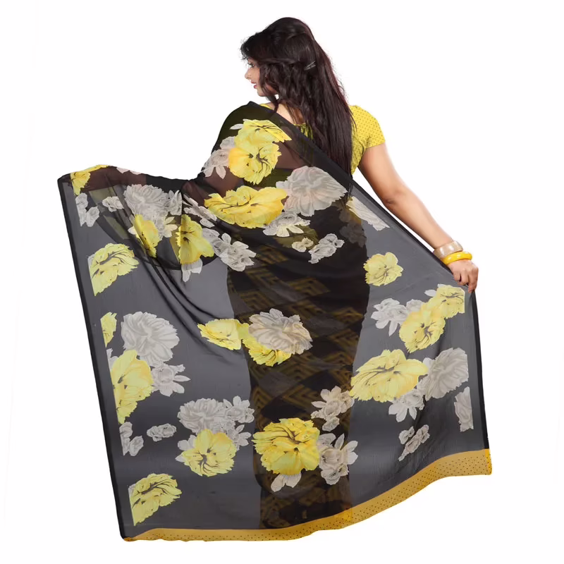 Lookslady Printed Black Chiffon Saree - Image 3