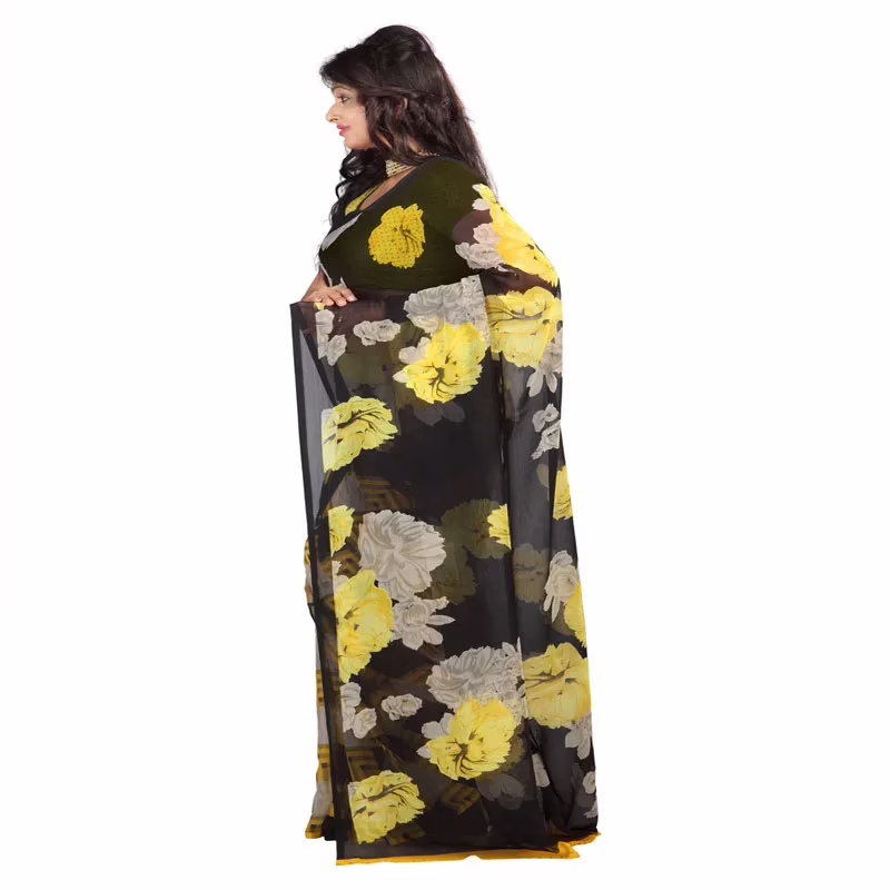 Lookslady Printed Black Chiffon Saree - Image 2