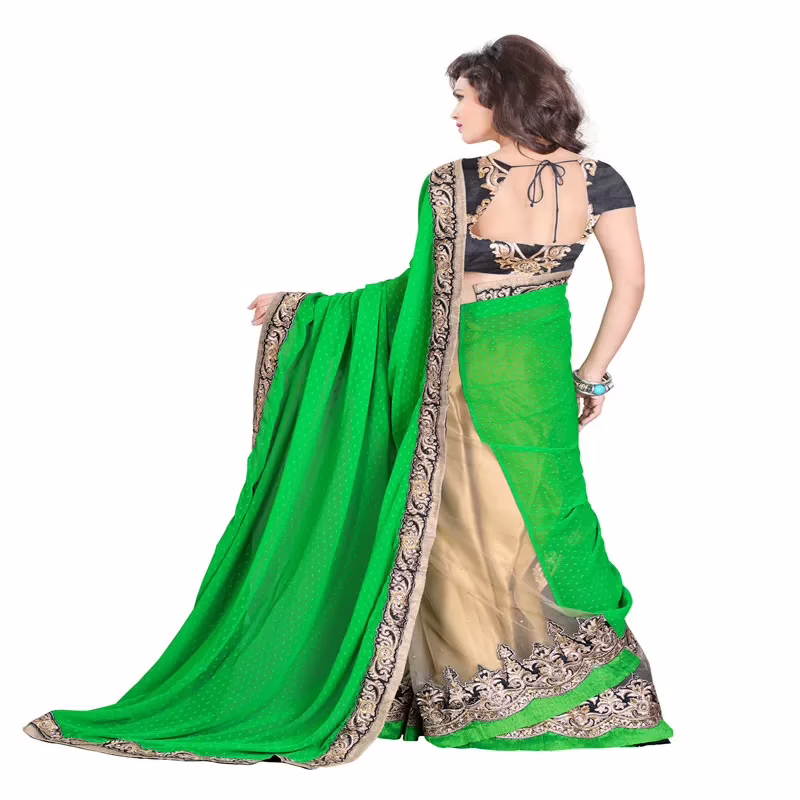 Lookslady Embroidered Green Chiffon Saree - Image 4